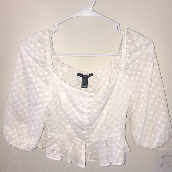 Forever 21 woven top embroidery puffy long sleeves - Picture 2 of 7